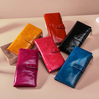 Portefeuille Femme Cuir Véritable Long - Porte-Monnaie avec Étui Téléphone et Compartiment Pièces