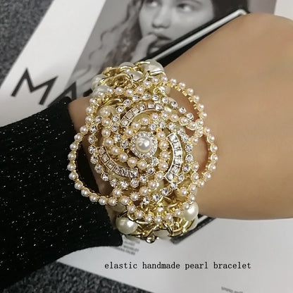 Bracelet Perle Abeille Élastique Luxe Fait Main – Bangle Pierre Semi-Précieuse Soirées Femme