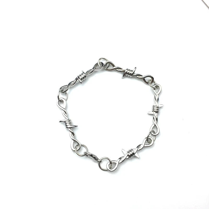 Bracelet Fil Barbelé Punk Gothique – Chaîne Métal Unisexe Hip-Hop