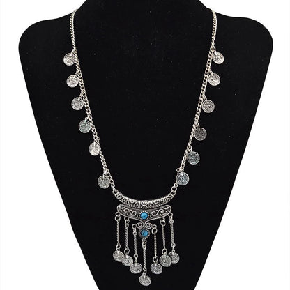 Collier Long Bohème Pièces Pompons – Sautoir Statement Gypsy Vintage