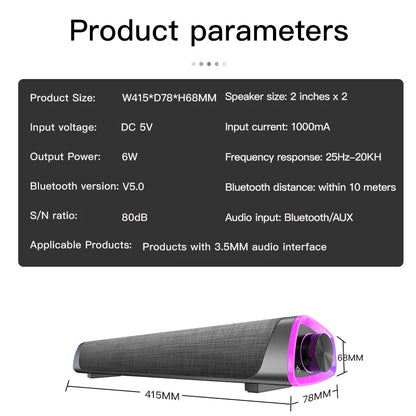 Barre de Son Bluetooth 5.0 3D Surround - Haut-Parleur PC TV Laptop Subwoofer AUX