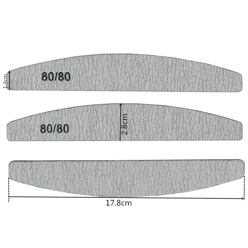 Lot 10 Limes Ongles Double Face 80/80 Grit Demi-Lune - Emery Board Salon Manucure Professionnelle