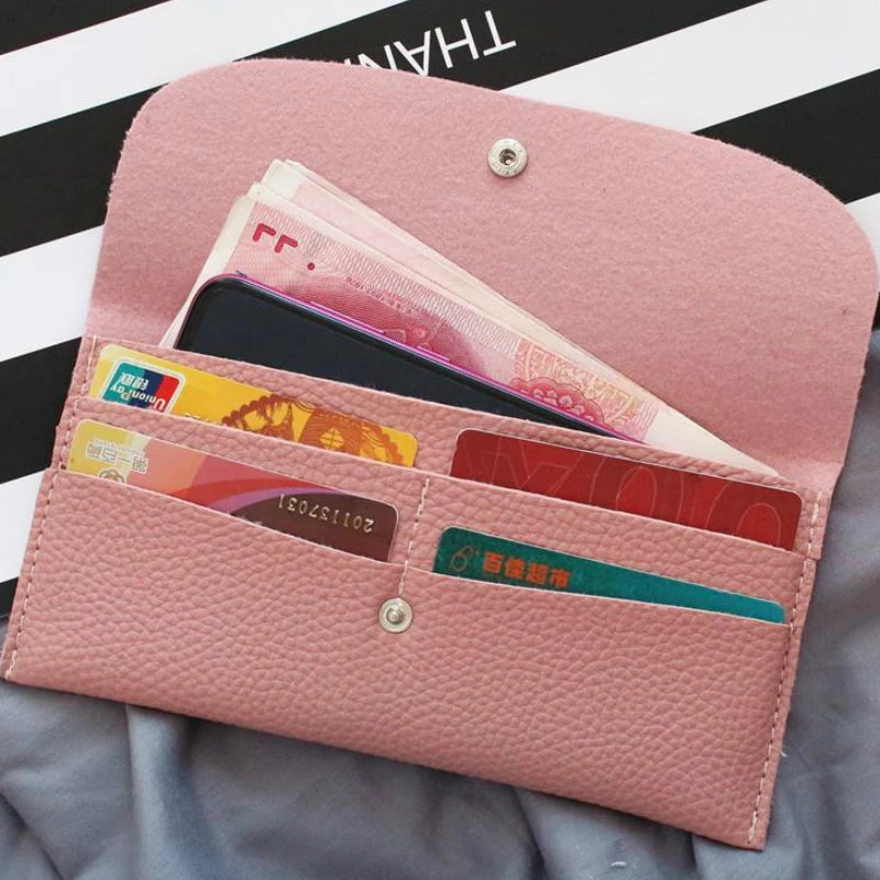 Portefeuille Femme Long Coloré Style Coréen - Porte-Cartes Cuir PU avec Fermoir