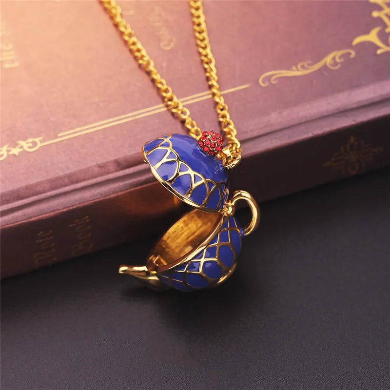 Collier Pendentif Tasse Thé Émail Fait Main - Chaîne Longue Pull Bohème