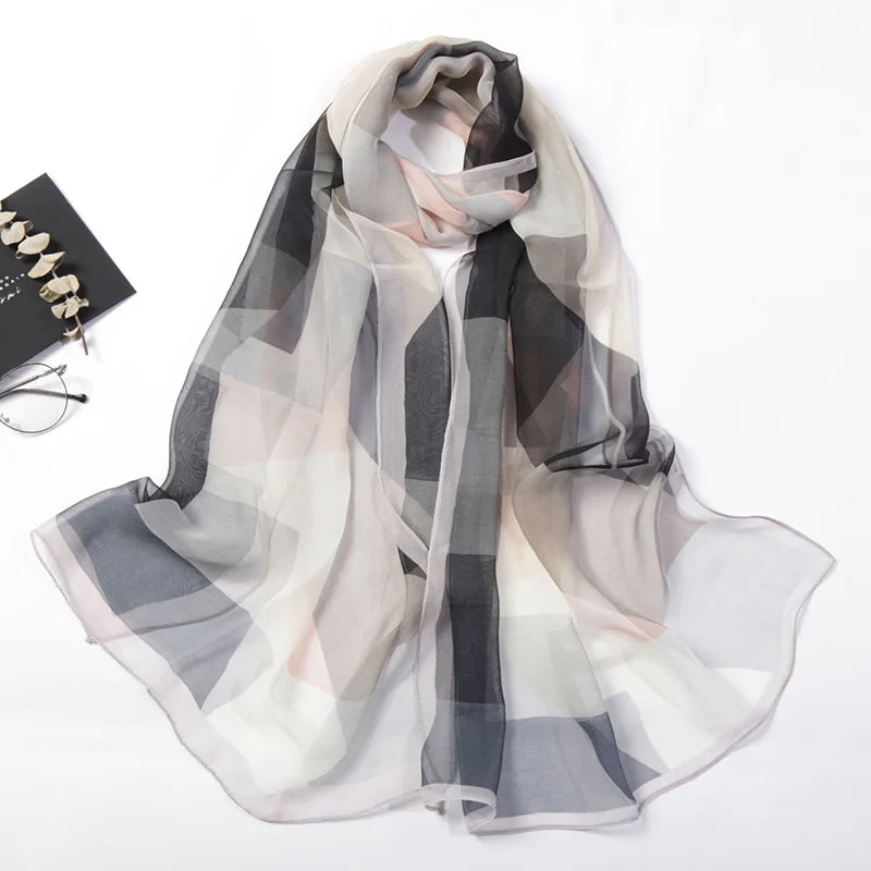 Foulard Écharpe Georgette Dégradé Fleur Femme - Bandana Châle Hijab Été Protection Solaire