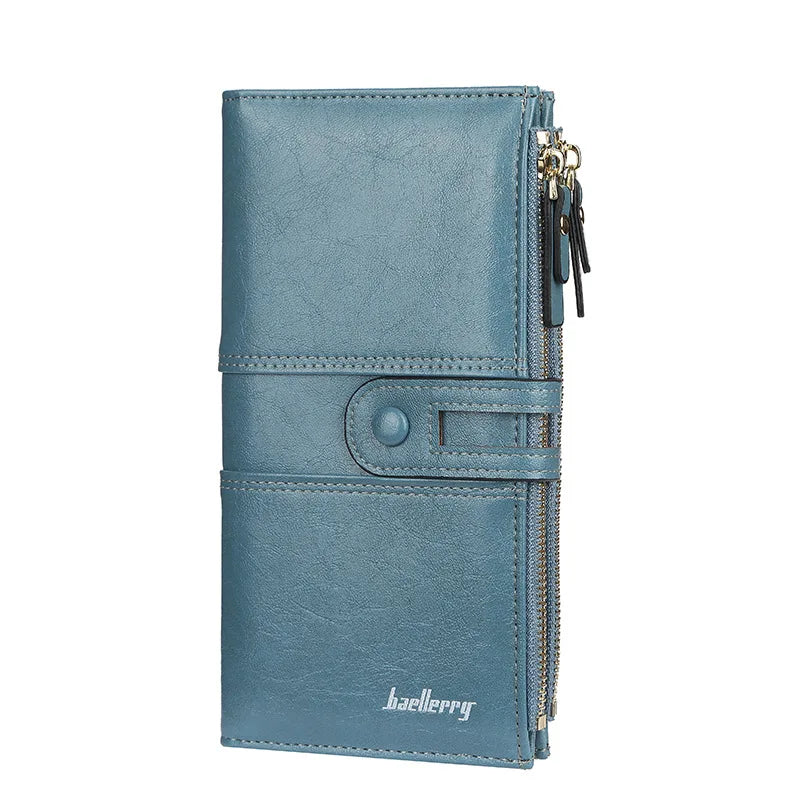 Portefeuille Femme Long Cuir Classique - Porte-Cartes avec Fermeture Éclair