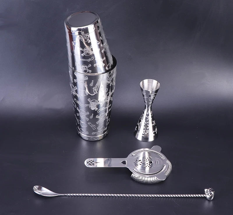 Set Cocktail Shaker Crâne Boston Bartender - Outils Bar Professionnel Strainer Jigger Cuillère