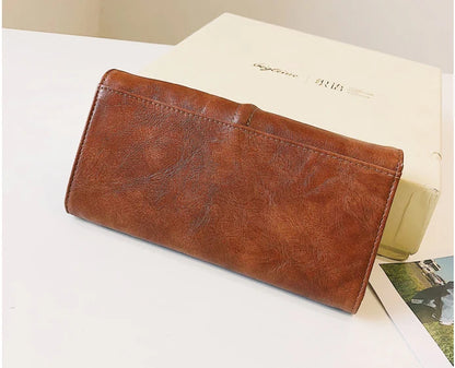 Portefeuille Femme Vintage Cuir PU Long Trifold - Pochette avec Fermoir et Compartiment Téléphone