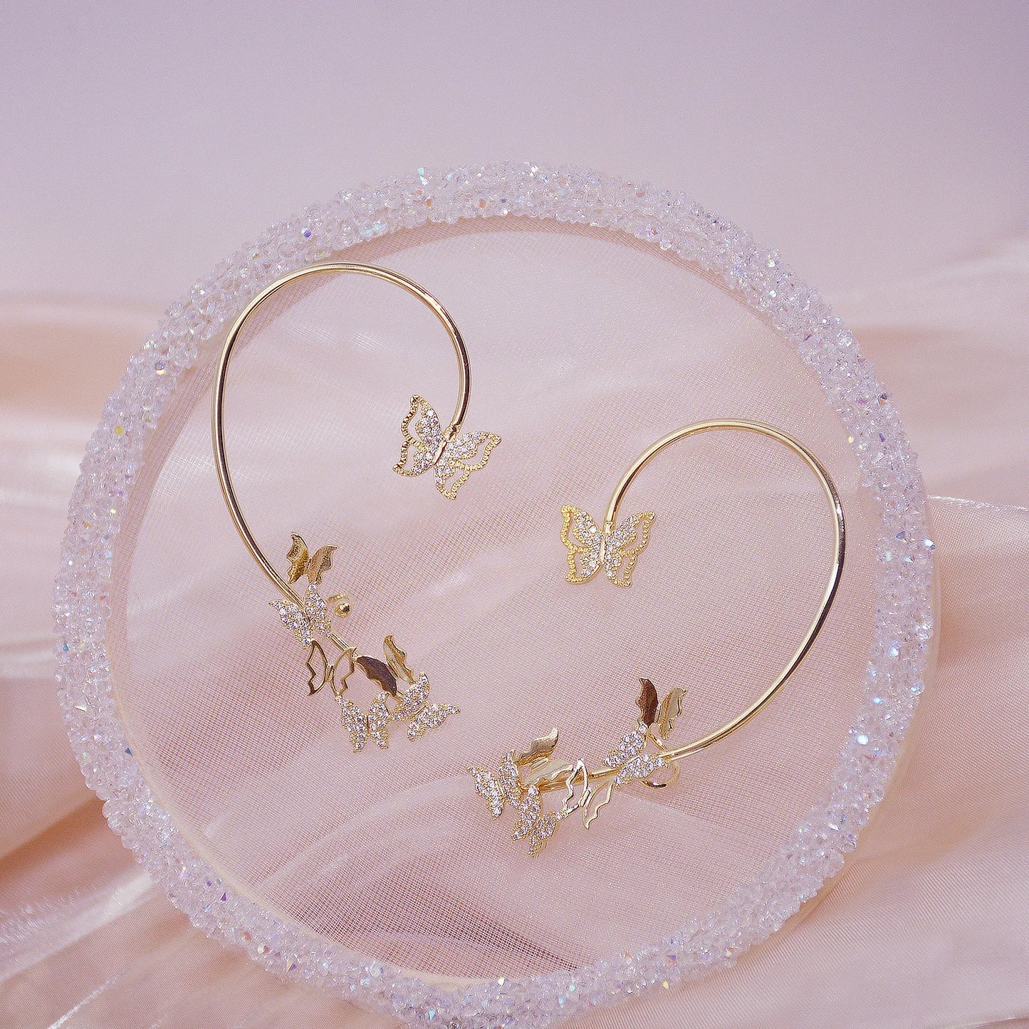 Clip d'Oreille Papillon Zircon Cuivre - Bijou Femme Luxe Sans Perçage Coréen