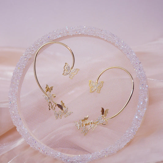 Copper Zircon Butterfly Earring Clip - Luxury Women's Jewelry, No Piercing Required (Korean)