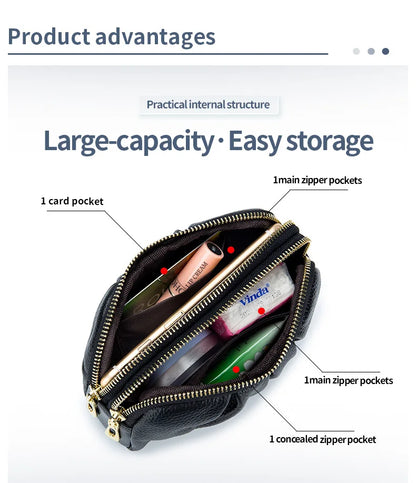 Portefeuille Femme Cuir Véritable Grande Capacité - Porte-Monnaie Long Zippé Multifonction avec Dragonne