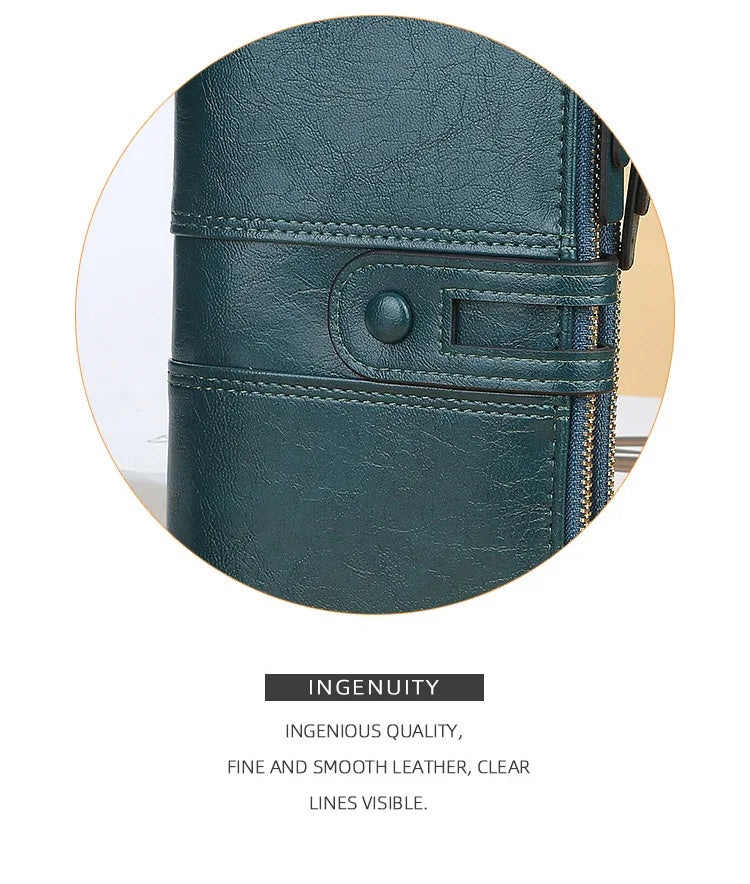 Portefeuille Femme Long Cuir Classique - Porte-Cartes avec Fermeture Éclair