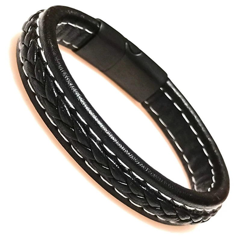 Bracelet Cuir Tressé Wrap Punk – Fermoir Magnétique Caché Acier Inox Femme