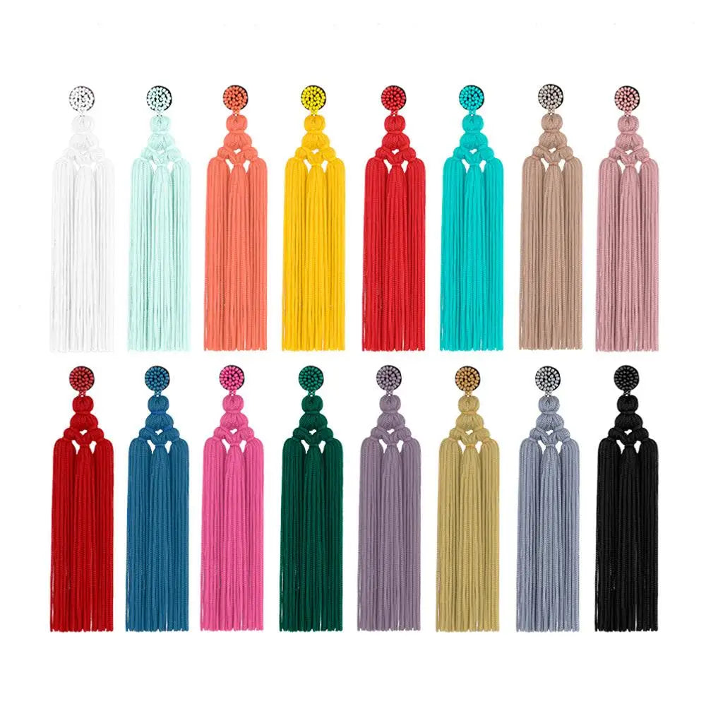 Boucles Oreilles Pompons Multicolores Femme - Pendantes Longues Fil Soirée Fête Bohème
