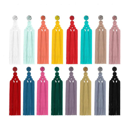 Boucles Oreilles Pompons Multicolores Femme - Pendantes Longues Fil Soirée Fête Bohème