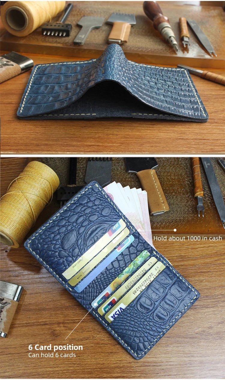 Portefeuille Cuir Véritable Luxe Fait Main Bifold - Porte-Carte Crédit Court Homme Femme Portable