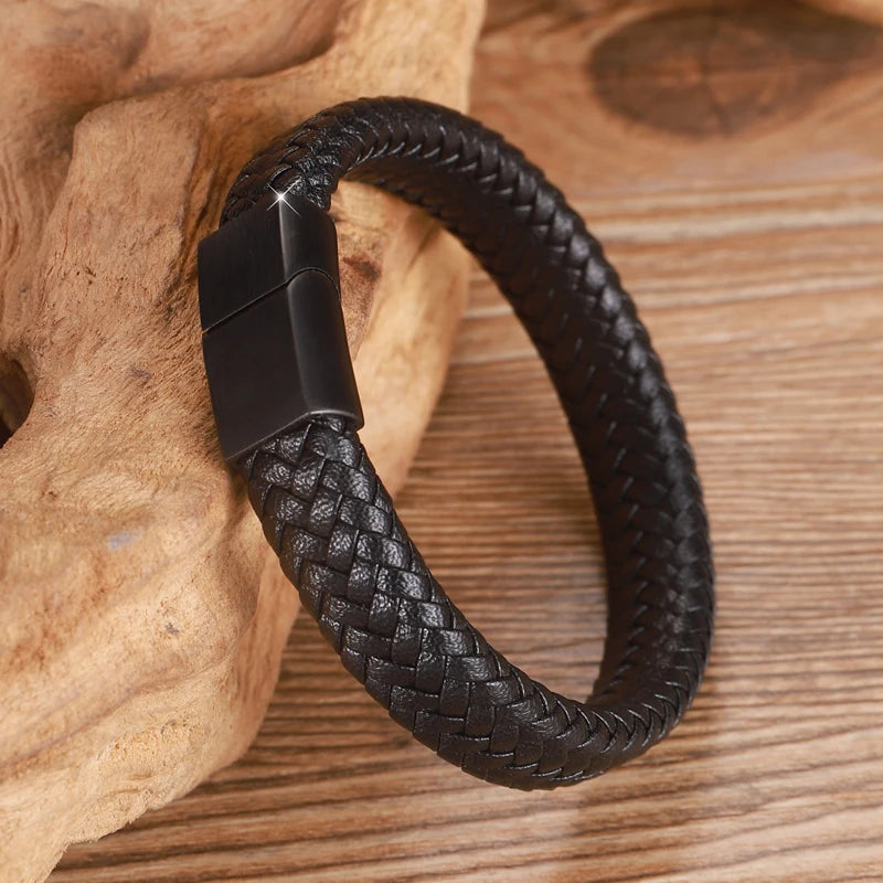 Bracelet en Cuir Tressé 16 Brins - Fermoir Magnétique Acier Inoxydable Unisexe