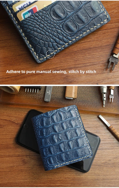 Portefeuille Cuir Véritable Luxe Fait Main Bifold - Porte-Carte Crédit Court Homme Femme Portable