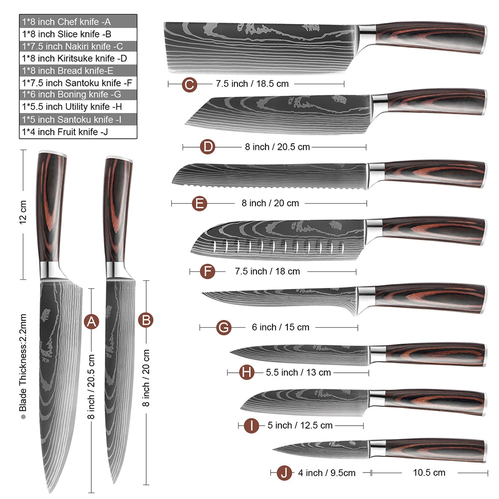 Couteaux de Chef Professionnels 1-10 Pièces - Set Cuisine Acier Inoxydable