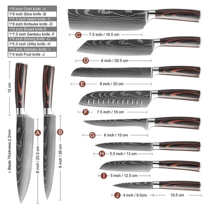 Couteaux de Chef Professionnels 1-10 Pièces - Set Cuisine Acier Inoxydable
