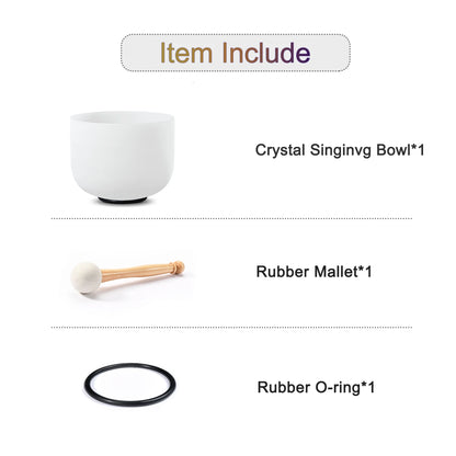 Bol Chantant Cristal Quartz Blanc Givré 8 Pouces CVNC Note C 440Hz - Guérison Sonore Méditation Yoga Maillet Inclus