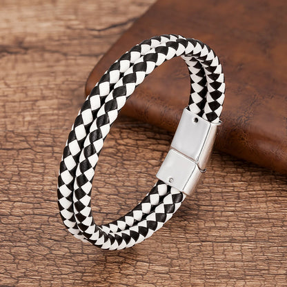 Bracelet Cuir Véritable Multicouche Charm Homme – Aimant Blanc 9 Coloris