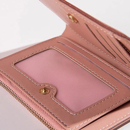 Portefeuille Femme Court avec Pompon - Porte-Monnaie PU Bicolore