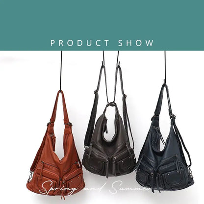 Sac à Dos Femme CEZIRA Cuir PU Grande Capacité - Sac École Multi-Poches Messenger Bandoulière