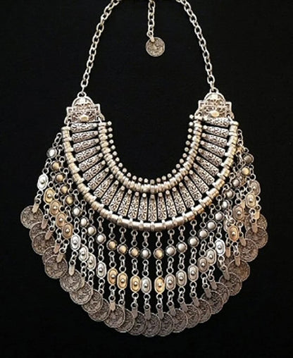 Parure Bijoux Afghan Bohème – Collier Choker Pièces Pompons Boucles