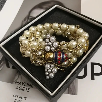 Bracelet Perle Abeille Élastique Luxe Fait Main – Bangle Pierre Semi-Précieuse Soirées Femme