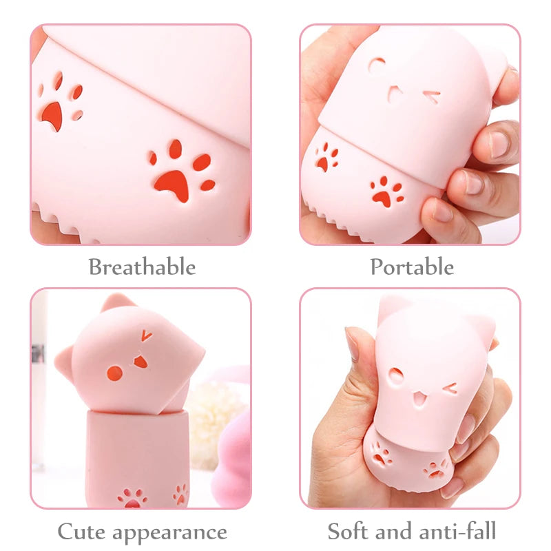 Support Séchage Éponge Maquillage Chaton Silicone - Porte Beauty Blender Hygiénique