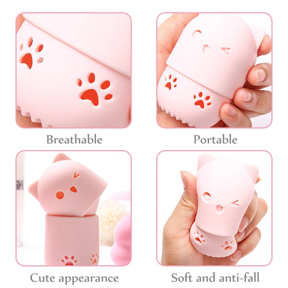 Support Séchage Éponge Maquillage Chaton Silicone - Porte Beauty Blender Hygiénique