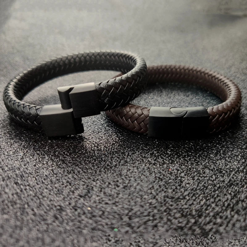 Bracelet en Cuir Tressé 16 Brins - Fermoir Magnétique Acier Inoxydable Unisexe