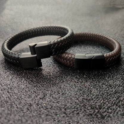 Bracelet en Cuir Tressé 16 Brins - Fermoir Magnétique Acier Inoxydable Unisexe