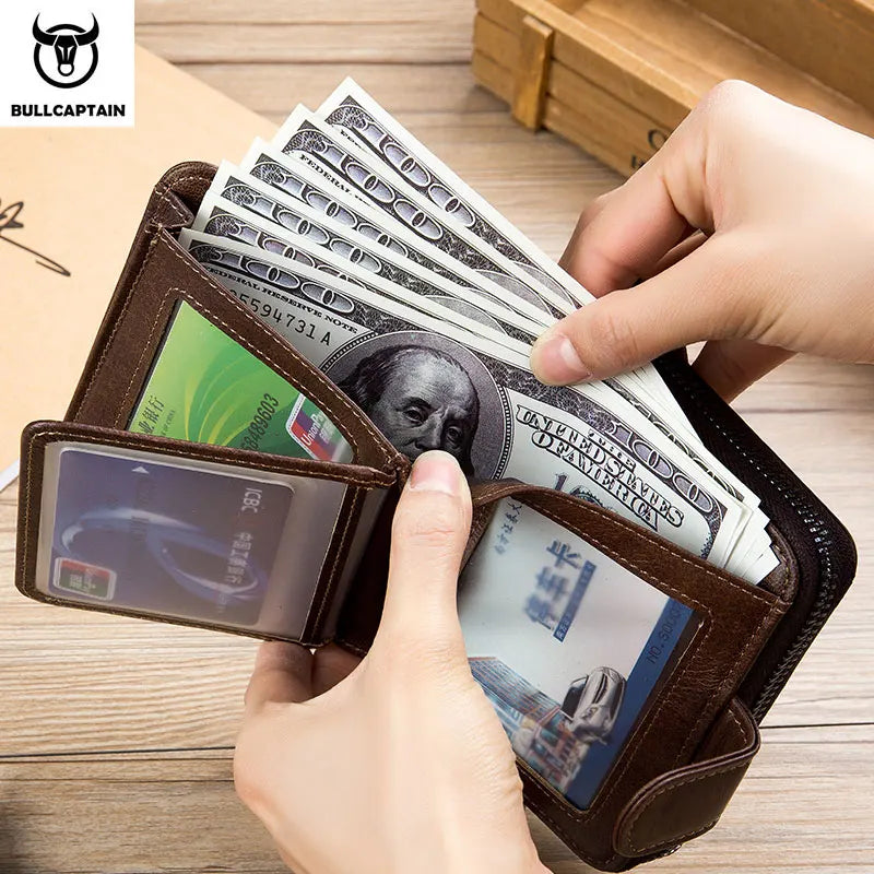 Portefeuille Homme BULLCAPTAIN Cuir Véritable - Multi-Cartes Business Luxe Grande Capacité