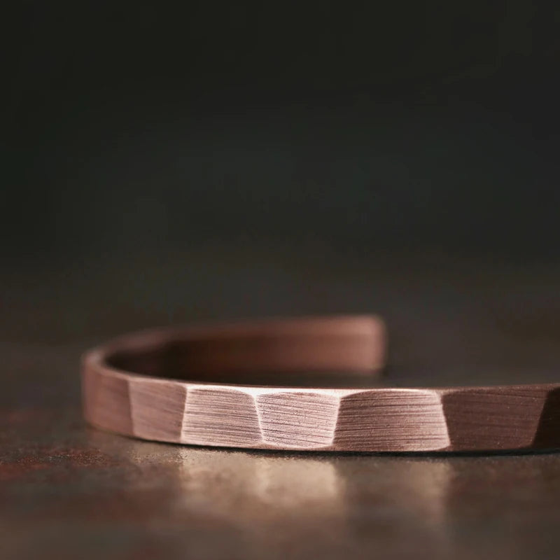 Bracelet Cuivre Pur Fait Main Oxydé Punk – Manchette Sculptée Rustique Unisexe Cadeau