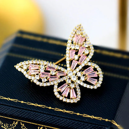 Broche Papillon Argent 925 Zircons Cubiques Rose Violet – Bijou Fin Ajouré Luxe Femme