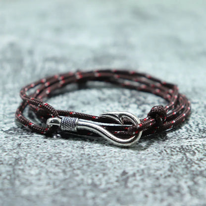 Bracelet Macramé Double Couche avec Hameçon - Paracorde Ajustable pour Homme
