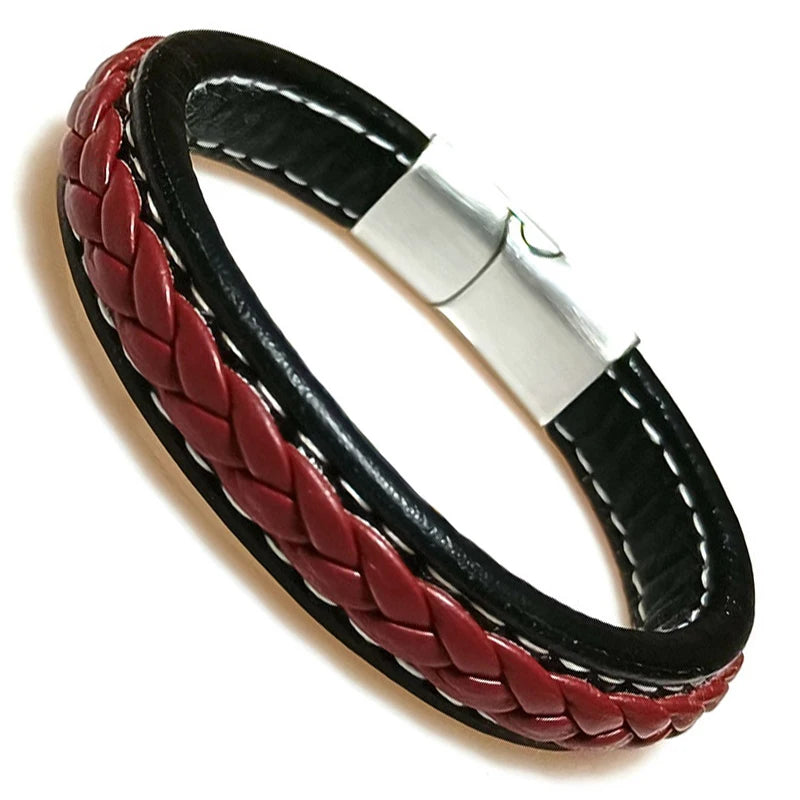 Bracelet Cuir Tressé Wrap Punk – Fermoir Magnétique Caché Acier Inox Femme