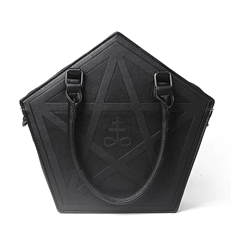 Sac à Main Gothique Pentagramme Punk - Étoile Noir Cuir PU Chaîne Femme