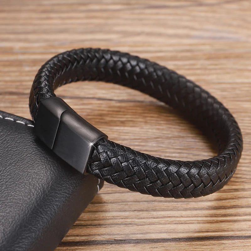 Bracelet en Cuir Tressé 16 Brins - Fermoir Magnétique Acier Inoxydable Unisexe