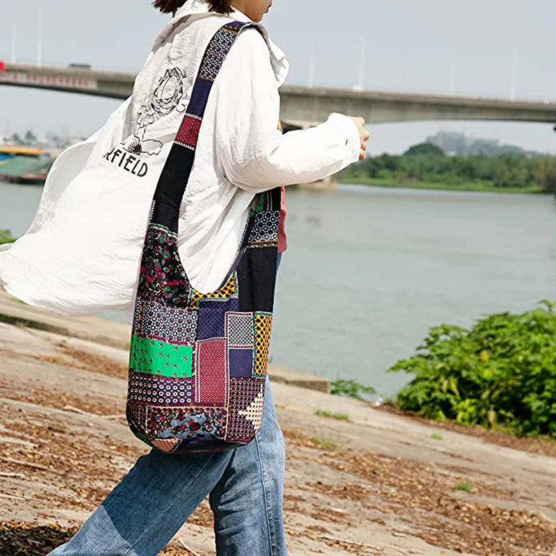 Sac Bandoulière Femme Bohème Hippie Vintage Coton - Besace Épaule École Voyage