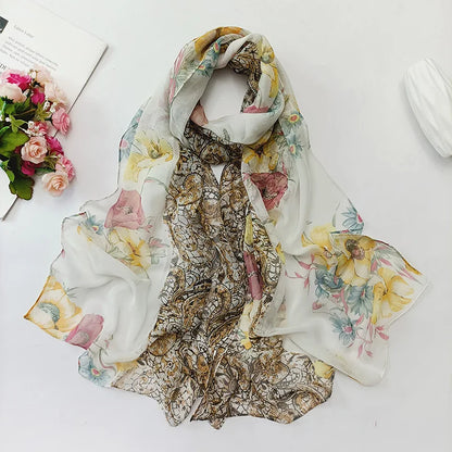 Foulard Écharpe Georgette Dégradé Fleur Femme - Bandana Châle Hijab Été Protection Solaire