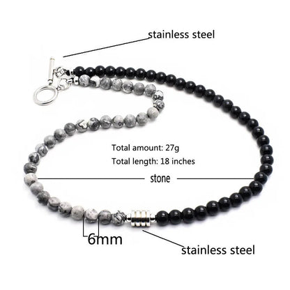 Collier Homme Acier Inoxydable Œil de Tigre Pierre Carte - Pendentif Titanium Bicolore Street