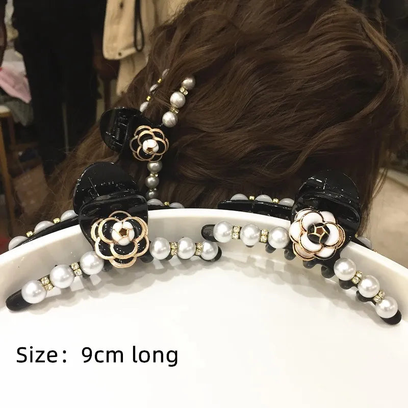 Pince Cheveux Camélia Perle Strass Femme - Barrette Fleur Rose Acrylique Accessoires Élégants