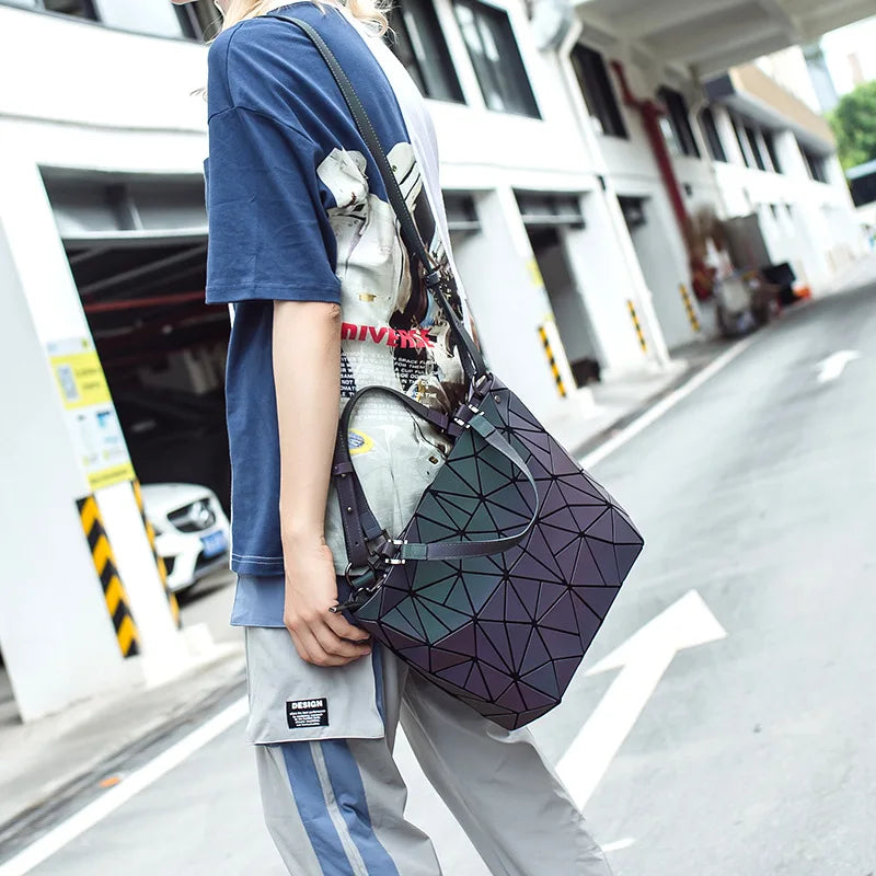 Sac Géométrique Lumineux Réfléchissant - Sac Tote Pliable Bandoulière Femme