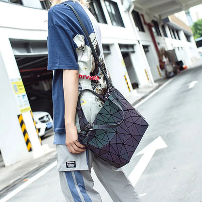 Sac Géométrique Lumineux Réfléchissant - Sac Tote Pliable Bandoulière Femme
