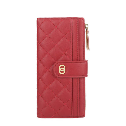 Portefeuille Femme Cuir PU Long Motif Carreaux - Wallet Zipper Porte-Cartes Bleu