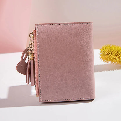 Portefeuille Femme Court avec Pompon - Porte-Monnaie PU Bicolore