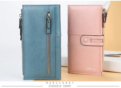 Portefeuille Femme Long Cuir Classique - Porte-Cartes avec Fermeture Éclair